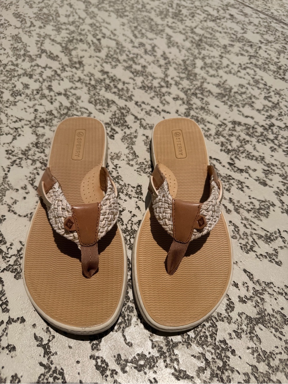 Sperry Women’s Tan and Cream Braided Thong Sandals